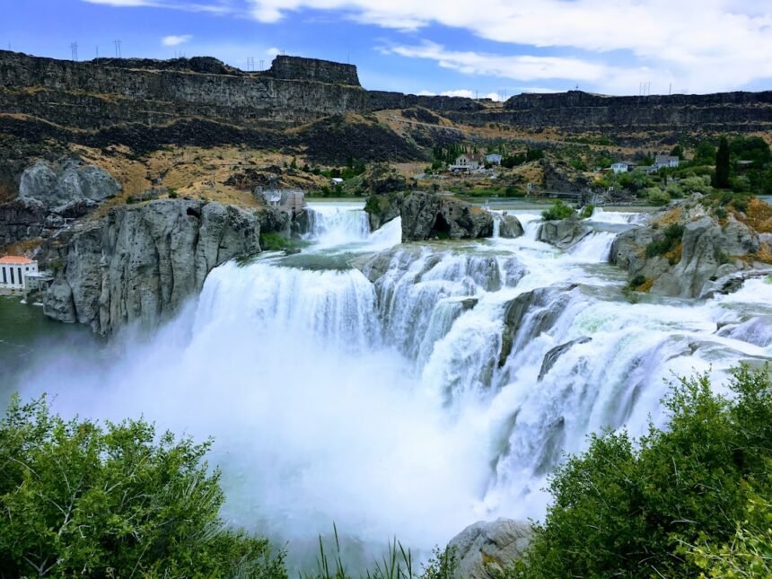 aerial photography of waterfalls